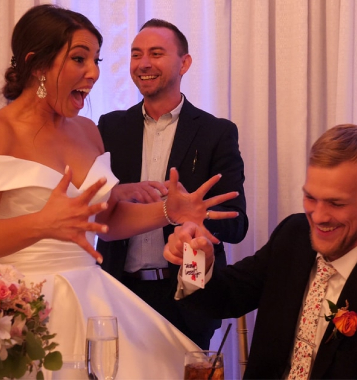 Brian Masters performing strolling magic at a wedding 